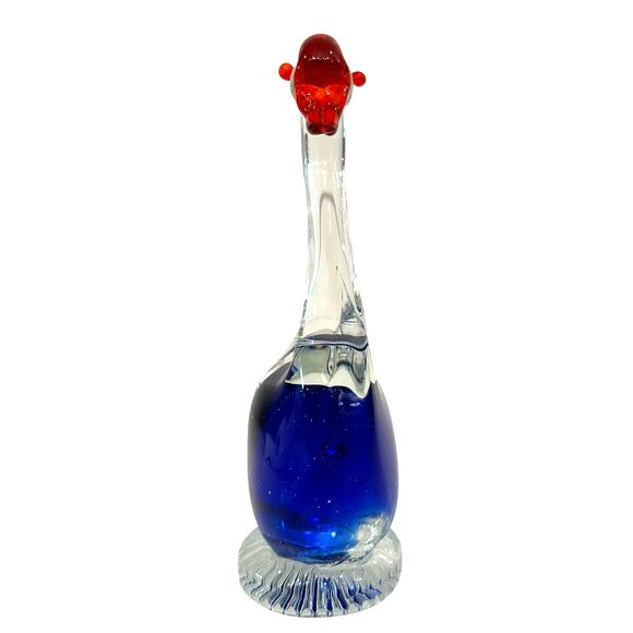 Art Glass Blown Swan Figure with Clear/Blue Glass Body and Bright Red Bill-Nice! - Picture 5 of 7